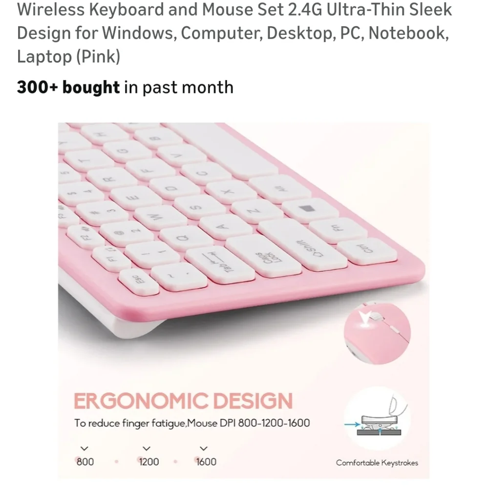 Pink Wireless Keyboard and Mouse Combo Thin Super Cute Pink And White New For De